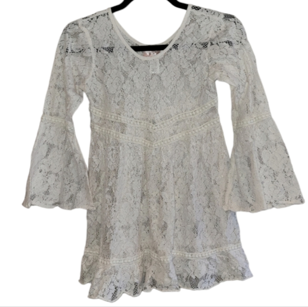 Band of Gypsies BOG Zoe & Rose Dress Boho Lace Bell Sleeves Girls Size Large